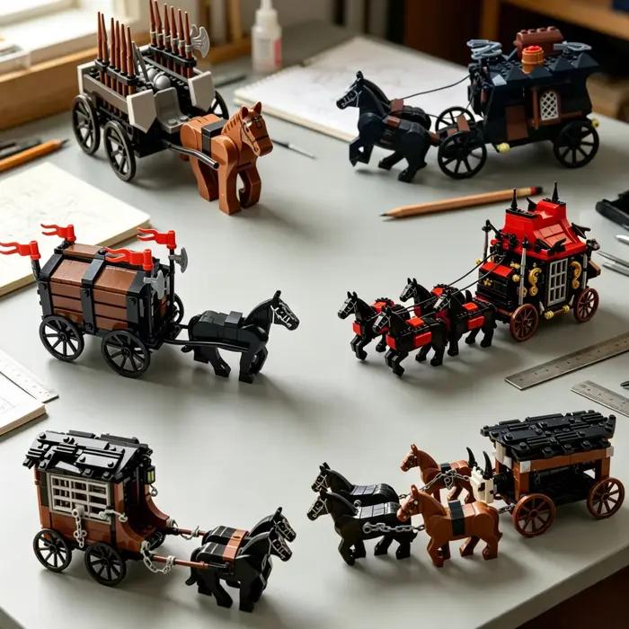 Blocs de construction de chariot médiéval, petites briques DIY, assemblage lisse et robuste, décoration intérieure, cadeau créatif fait main
