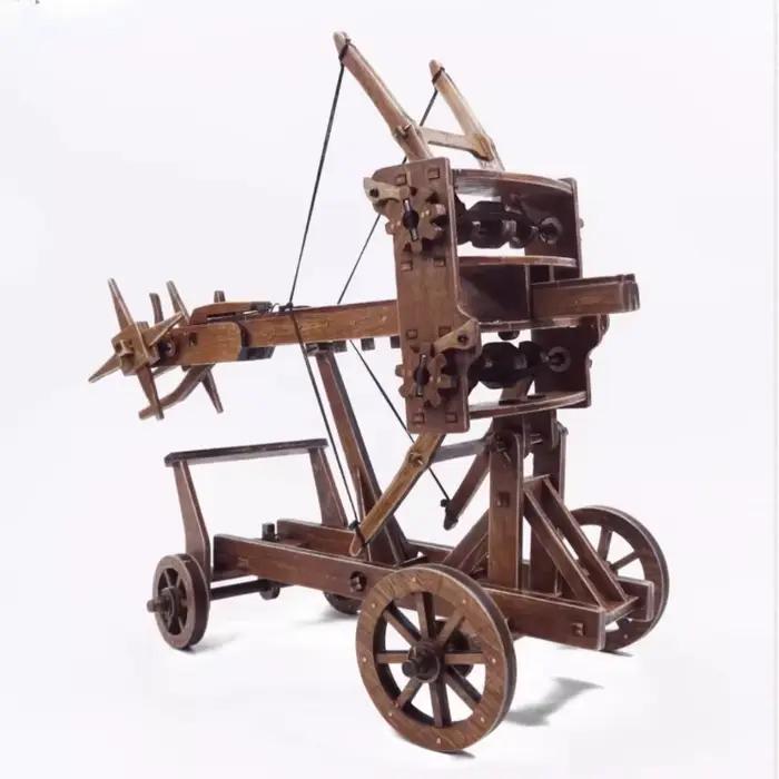 Kit de modèle de roue en bois de catapulte, chariot de prairie classique, puzzle 3D, besoin d'être assemblé, 1:10