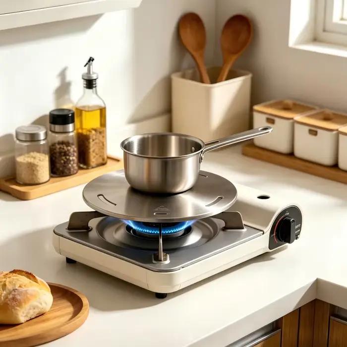 Diffuseur de chaleur portable en acier inoxydable pour cuisinière à gaz - Plaque de conduction thermique avec poignée amovible pour ustensiles de cuisine et induction