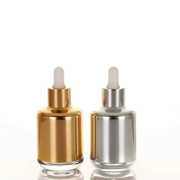 Flacon compte-gouttes 20ML-60ML or argent liquide d'aromathérapie pour récipient cosmétique essentiel huile de Massage Pipette bouteille rechargeable
