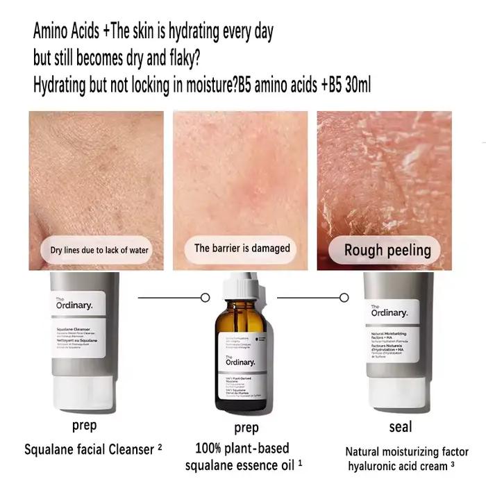 Squalane 100% dérivé aux plantes pour l'hydratation de la peau et des cheveux Sérum pour le visage 30 ml Peut empêcher la perte d'œuvre des facteurs d'hydratation + HA 100 ml