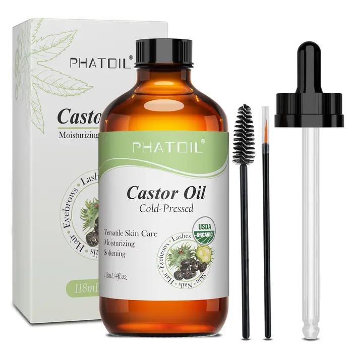 PHATOIL 1PCS 236ML/118ML Huiles de ricin pures pour hydrater la peau, les soins capillaires, le massage corporel, huile essentielle pressée à froid USDA