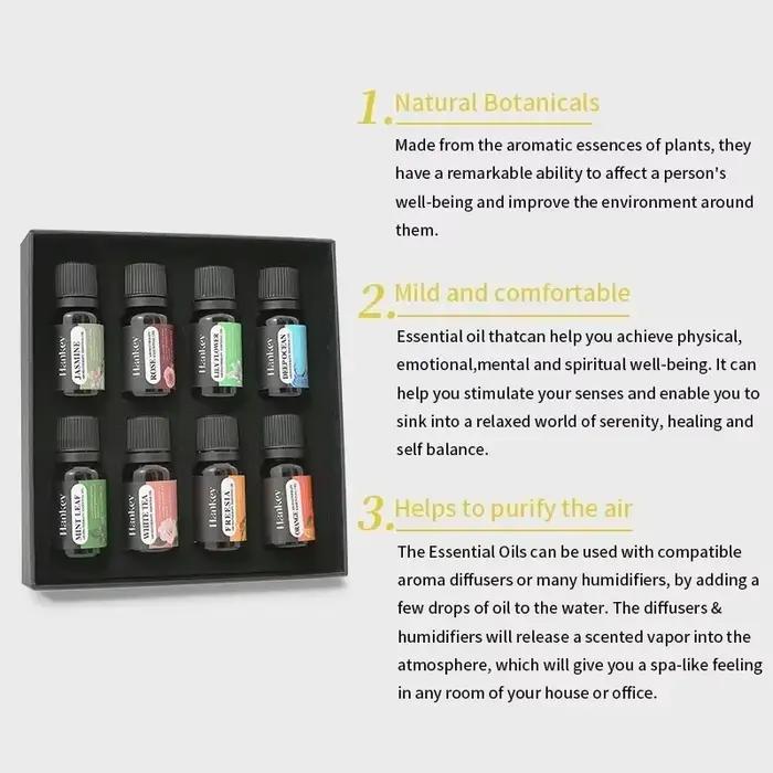 Ensemble d'aromathérapie d'huile essentielle végétale soluble dans l'eau de 10ML pour humidificateur liquide de recharge sans feu parfait pour le bureau à domicile