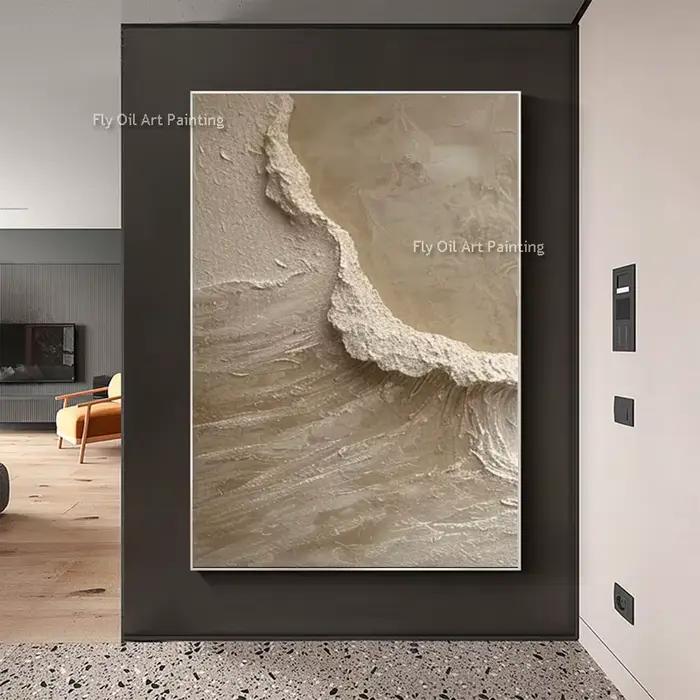 Peinture à l'huile texturée de vague d'océan blanche, peinture sur toile de plage de mer faite à la main, peinture de paysage abstraite de vague d'océan texturée blanche