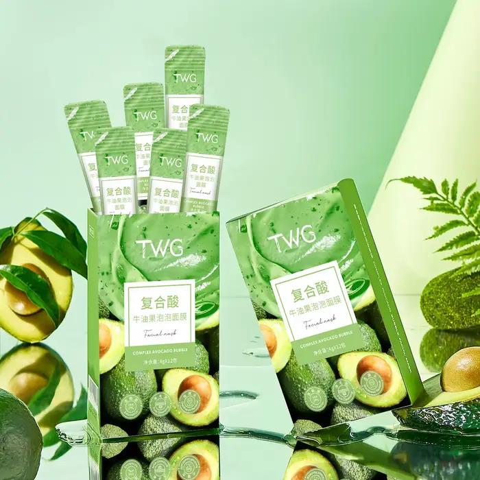 Ensemble de 12 masques faciaux à l'avocat - Nettoyage en profondeur et hydratation avec de la glycérine