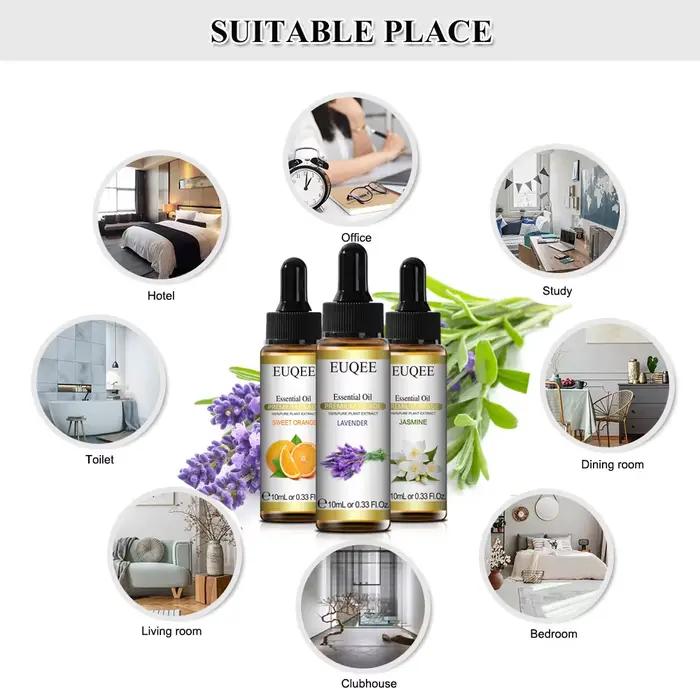 EUQEE 10ml huile essentielle végétale naturelle avec compte-gouttes pour diffuseur humidificateur lavande jasmin Eucalyptus vanille huiles essentielles