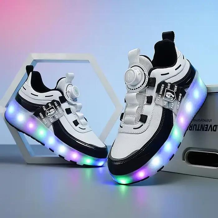 Patins à roulettes à Double roue réglables, éclairage pliable et Transformable, patins en ligne pour garçons et filles, amusant en intérieur et en extérieur