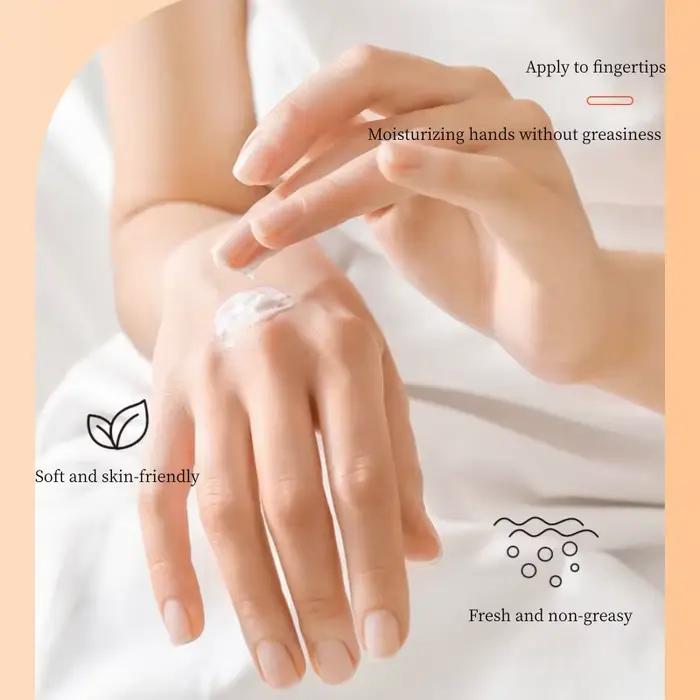 Crème pour les mains à l'huile de cheval, texture légère et crémeuse, facile à appliquer et à absorber, procure une sensation hydratante et confortable sur la peau, non grasse, contient des ingrédient