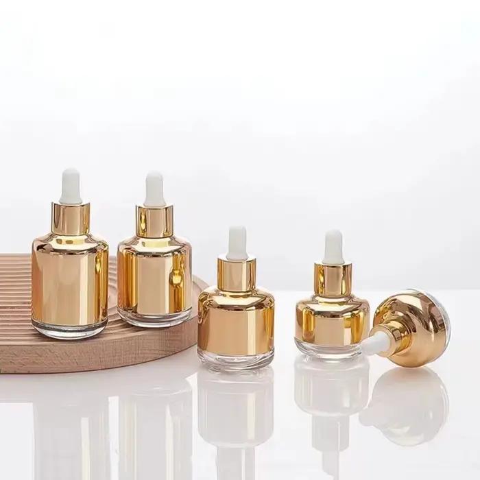 Flacon compte-gouttes 20ML-60ML or argent liquide d'aromathérapie pour récipient cosmétique essentiel huile de Massage Pipette bouteille rechargeable