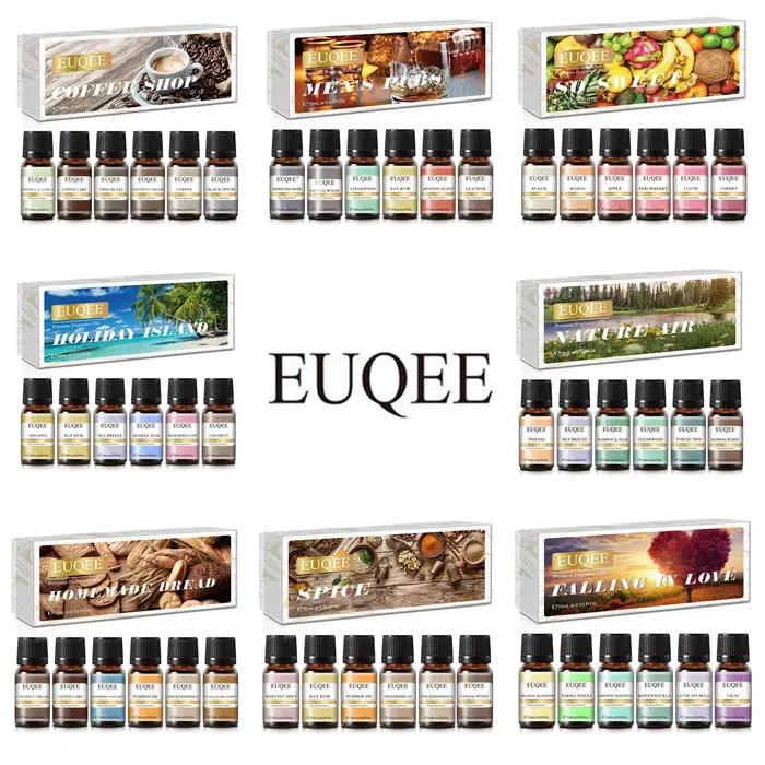 EUQEE 6 pièces/ensemble huile parfumée cadeau Kit pour diffuseur café boulangerie récolte épices citrouille tarte forêt pin fruits sucrés arômes huiles