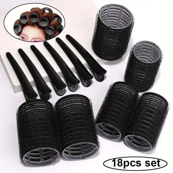 Ensemble de rouleaux à cheveux avec Clips, 18 pièces, bigoudis auto-agrafants pour cheveux longs/moyens/courts et frange, fer à friser, outil de coiffure