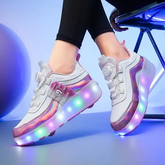 Patins à roulettes à Double roue réglables, éclairage pliable et Transformable, patins en ligne pour garçons et filles, amusant en intérieur et en extérieur