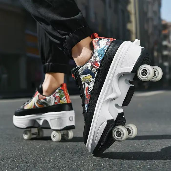 Chaussures de patin à roulettes à déformation, patins professionnels à double roue, parkour extérieur, baskets déformées avec 4 roues, cadeau