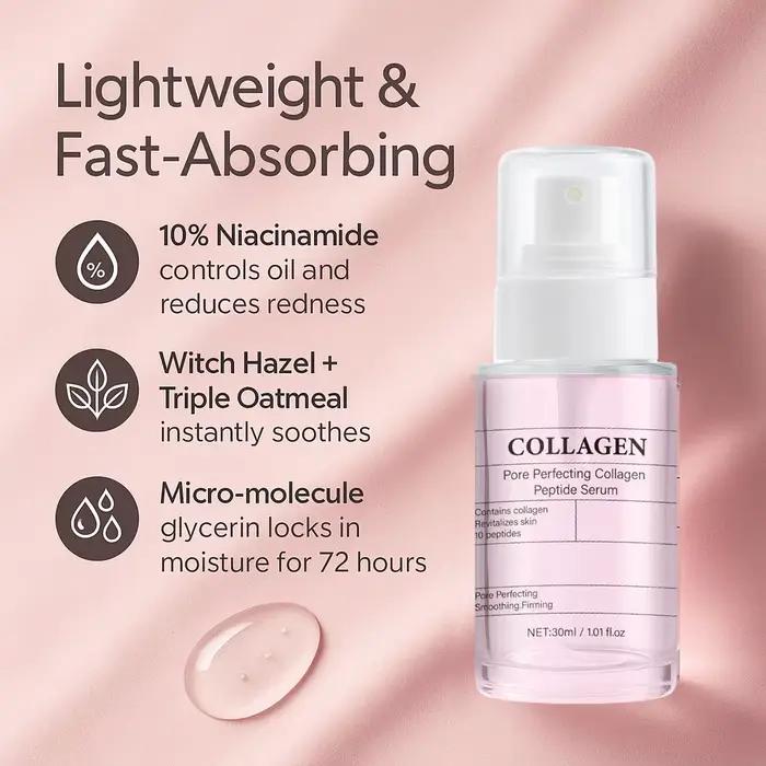 Sérum au collagène et aux peptides pour affiner les pores
