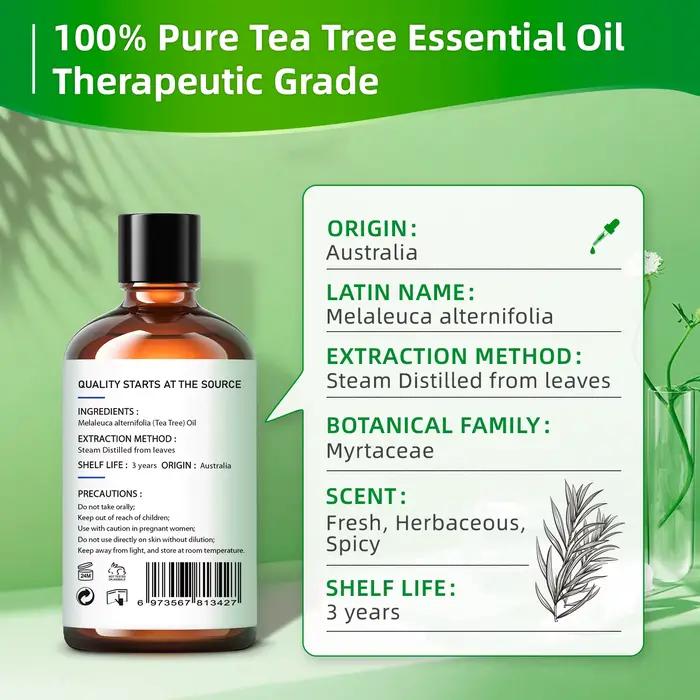 HIQILI 100ML huiles essentielles d'arbre à thé pour diffuseur humidificateur aromathérapie Massage huile aromatique pour bougies fabrication de savon soins capillaires
