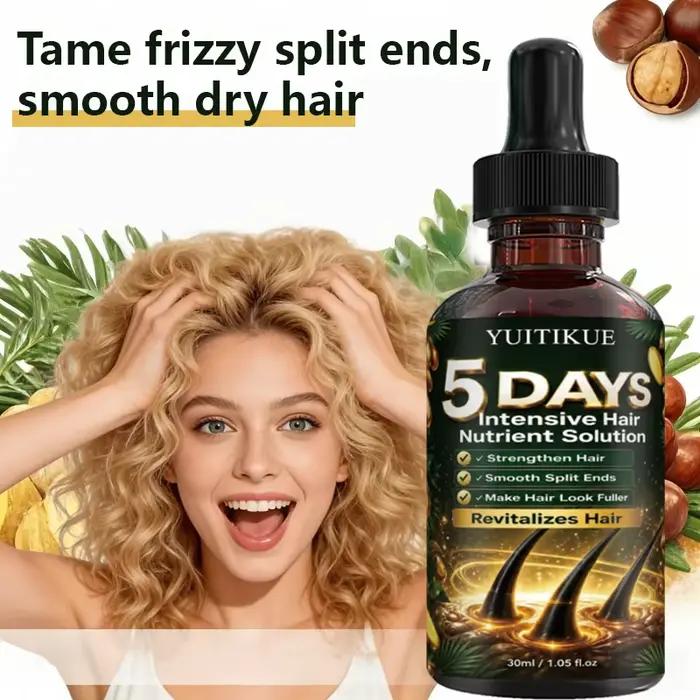 Sérum Capillaire Revitalisant 5 Jours Nourrissant Intensif Lisse les Pointes Fourchues Renforce les Cheveux Fins et Ternis Huile Soin du Cuir Chevelu 30ml