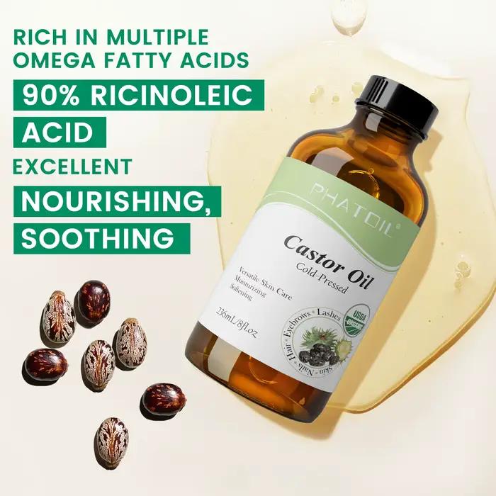 PHATOIL 236ml/118ml Huile de ricin 100% pure et biologique