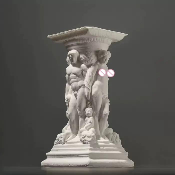 Diffuseur d'arôme de colonne romaine baroque en gypse-ornement de sculpture figurale fabriqué à la main pour la