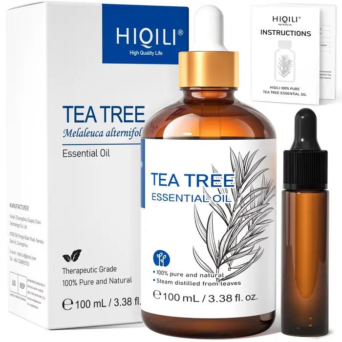 HIQILI Huile Essentielle d'Arbre à Thé, Différents Volumes (10/30/100/500mL), 100% Naturelle, Parfum d'Ambiance, Humidificateur, Bougie