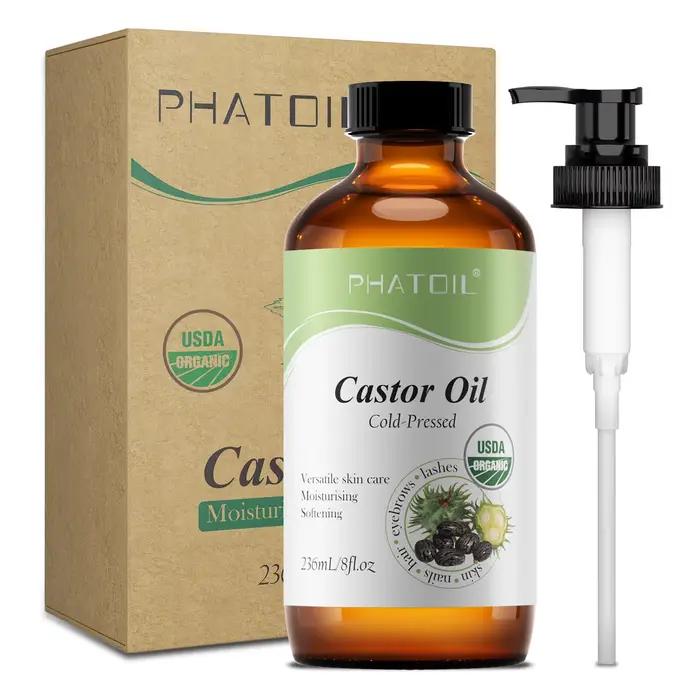 PHATOIL Huile de ricin biologique pressée à froid 118 ml/236 ml 100% naturelle Huiles