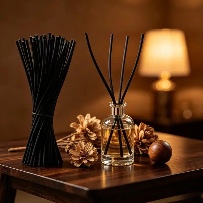 30 bâtonnets diffuseurs de 3 mm x 28 cm, recharge de parfum, bâtonnets en fibre noire épais pour diffuseurs d'huiles essentielles