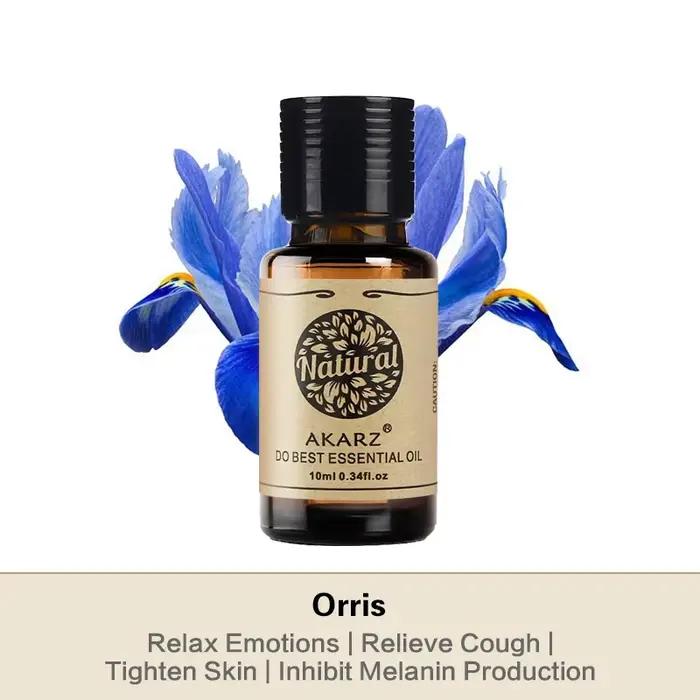 AKARZ Orris huile essentielle aromathérapie naturelle détendre l'humeur soulager la toux serrer la peau parfum matériel