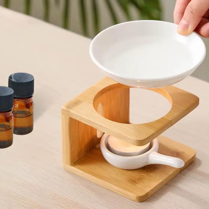 Brûleur d'huile essentielle en céramique avec bougeoir