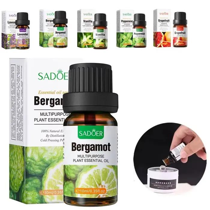 SADOER Huile Essentielle de Bergamote 10ml, Huile Aromatique Naturelle pour Diffuseur, Fabrication de Bougies et Savons, Huile de Massage, Parfum Lavande Poivre