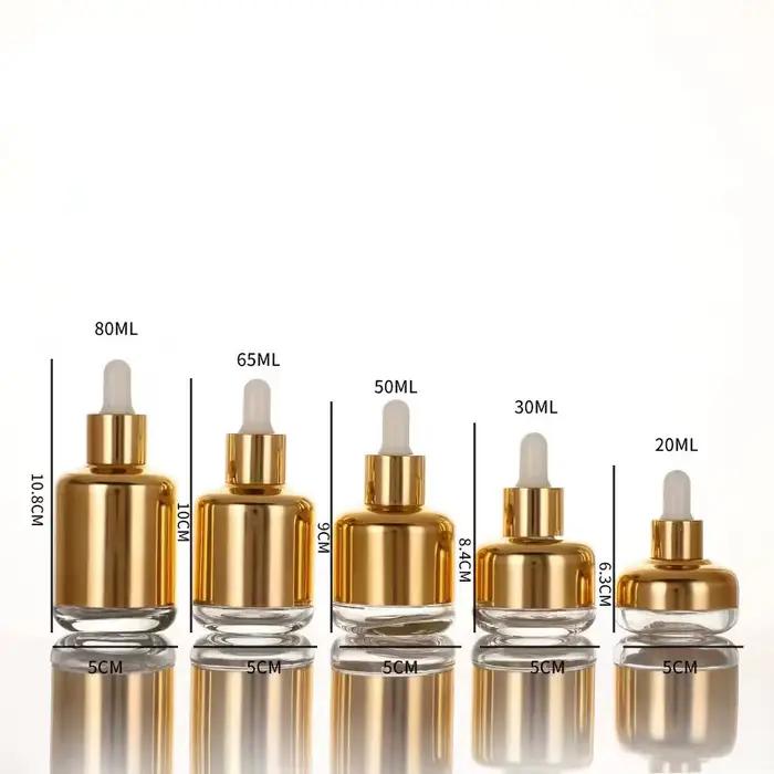Flacon compte-gouttes 20ML-60ML or argent liquide d'aromathérapie pour récipient cosmétique essentiel huile de Massage Pipette bouteille rechargeable
