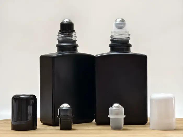 1x15ml 30ml 50ml 100ml carré plat clair/verre givré rouleau sur bouteille liquide d'aromathérapie pour huile de parfum de Massage essentiel