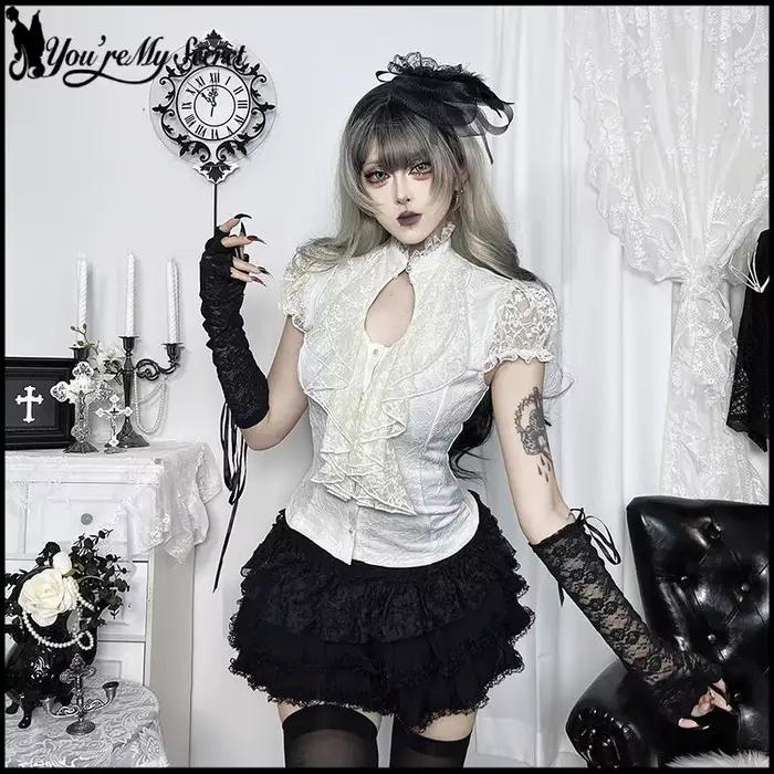 [You're My Secret] Halloween Gothic Lolita Lace Crop Top Women Victorian Gothic Lace Corset Top Y2K French Court Lace Blouse