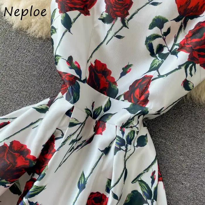Neploe-Robe Rétro à Imprimé Floral pour Femme, Taille Haute, Ligne A, Style Hepburn, FibrMaxi
