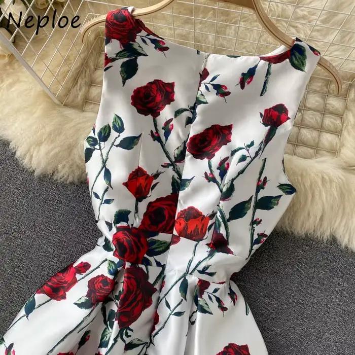 Neploe-Robe Rétro à Imprimé Floral pour Femme, Taille Haute, Ligne A, Style Hepburn, FibrMaxi