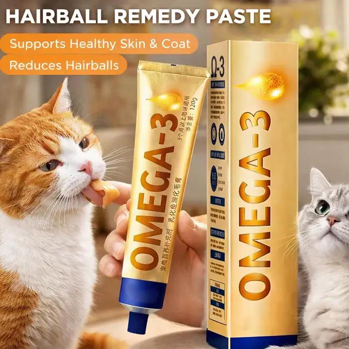 Pâte anti-boules de poils pour chats et supplément pour la peau et le pelage avec huile de poisson, gel pour la santé digestive des chats, pour un pelage brillant et l'élimination des boules de poils