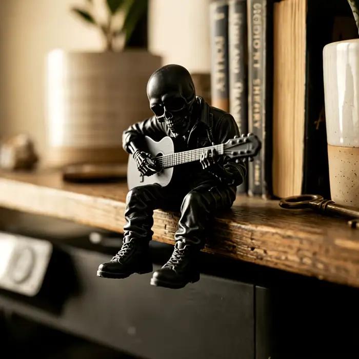 Statuettes de guitariste squelette de la musique rock, ornements de musicien rock, décorations cool pour la maison et le bureau, cadeaux pour les amateurs de rock & roll