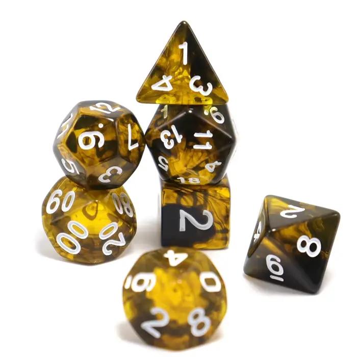 Dés de jeu polyédriques noirs et jaunes, dés jouets, jeux de société de rôle, dés coopératifs multijoueurs