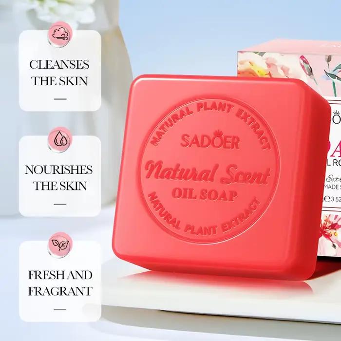 Savon artisanal naturel à l'huile essentielle de rose, savon pour le bain régulateur de sébum, nettoyant en profondeur et hydratant pour la peau
