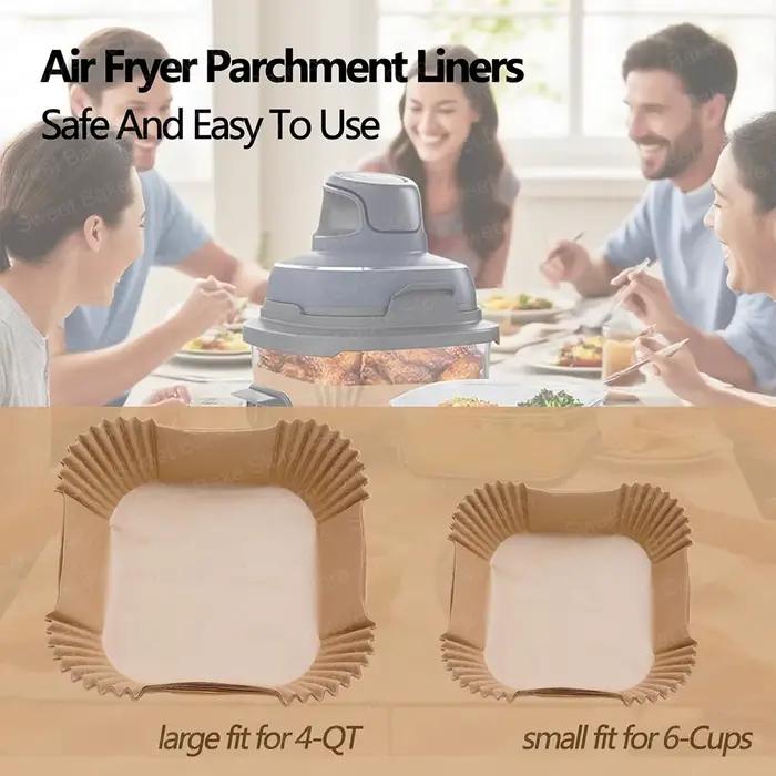 Feuilles de papier sulfurisé carrées jetables pour friteuse à air, compatibles avec la friteuse portable en verre 4-en-1 Ninja Crispi, pour contenants de 4QT et 6 tasses