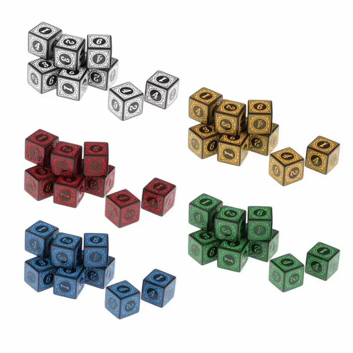 10 dés numérotés à 6 faces à motifs rétro aux couleurs vives pour jeux de société, jeux d'alcool, dés de menteur, dés DND, jeux de table
