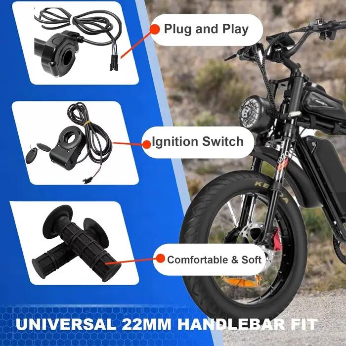 Poignée de gaz à rotation complète avec roulement à billes et allumage à clé pour vélo électrique tout-terrain Ridstar Q20/Q20 PRO