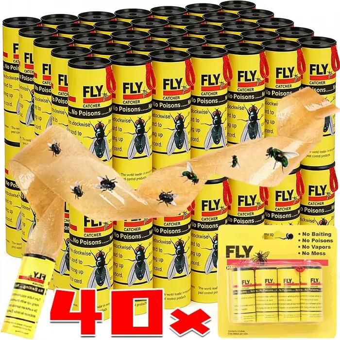 40/4 pièces Ruban adhésif double face pour mouches, bande de papier auto-adhésive forte pour attraper les insectes volants, les moustiques, les pièges à insectes, les pièges à mouches