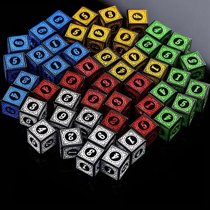 10 dés numérotés à 6 faces à motifs rétro aux couleurs vives pour jeux de société, jeux d'alcool, dés de menteur, dés DND, jeux de table