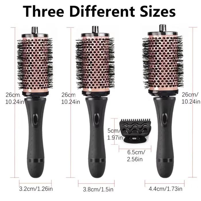 Brosse à cheveux ronde avec pinces de positionnement pour le séchage et le coiffage, ensemble de brosses à cheveux rondes détachables avec manche amovible