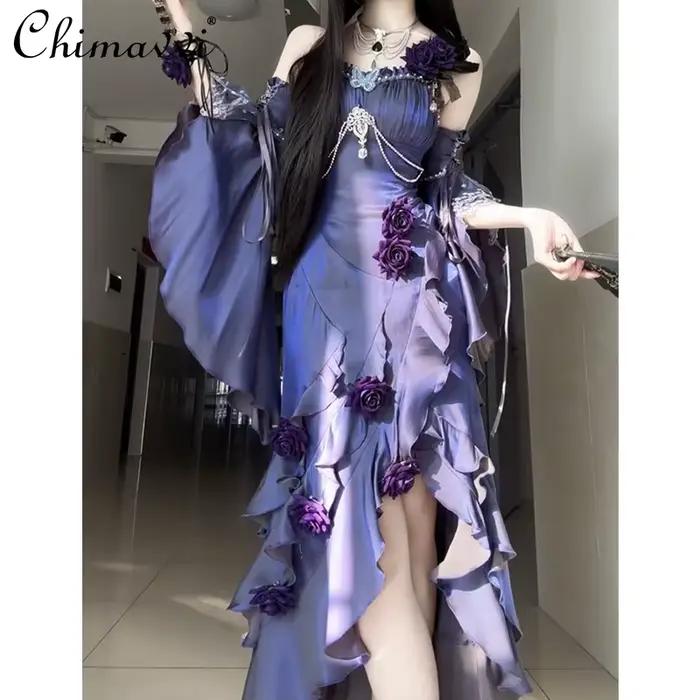 Robe queue de poisson Rose rouge pour femmes, nouvelle collection printemps été Lolita douce et Sexy pour filles, Slim Goth, mi-longue, robe à bretelles avec manches à main