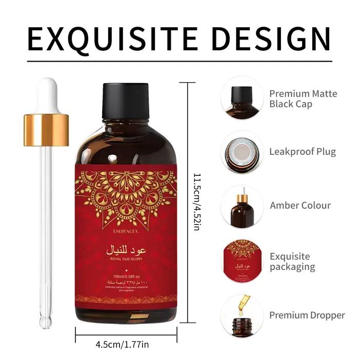 100ml عود للنيال Royal Oud Glory Huile Essentielle Cadeaux Aïd al-Fitr Huiles Parfumées Arabes Parfum Longue Durée Cadeau pour Amis