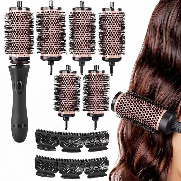 Brosse à cheveux ronde avec pinces de positionnement pour le séchage et le coiffage, ensemble de brosses à cheveux rondes détachables avec manche amovible