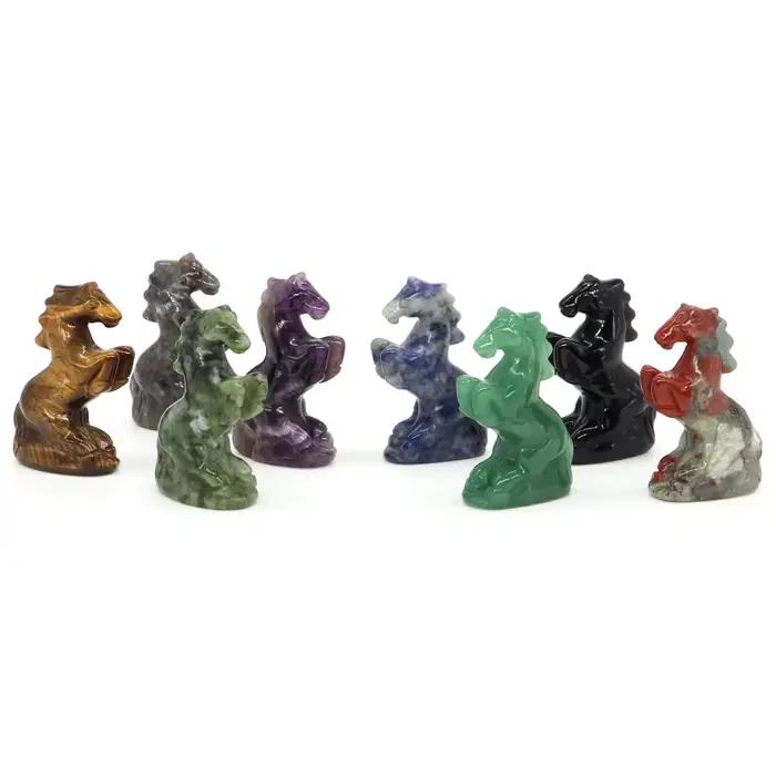 Statue de cheval naturelle Reiki, 49mm, pierres de guérison, améthyste, Quartz Rose, cristal sculpté, Figurine Feng Shui, décoration d'intérieur pour Halloween, cadeaux
