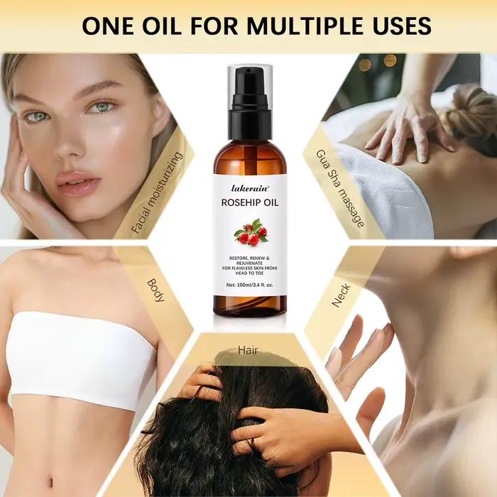 (100ml/3.4 Fl Oz) Huile de graines de rose musquée pour la relaxation des cheveux