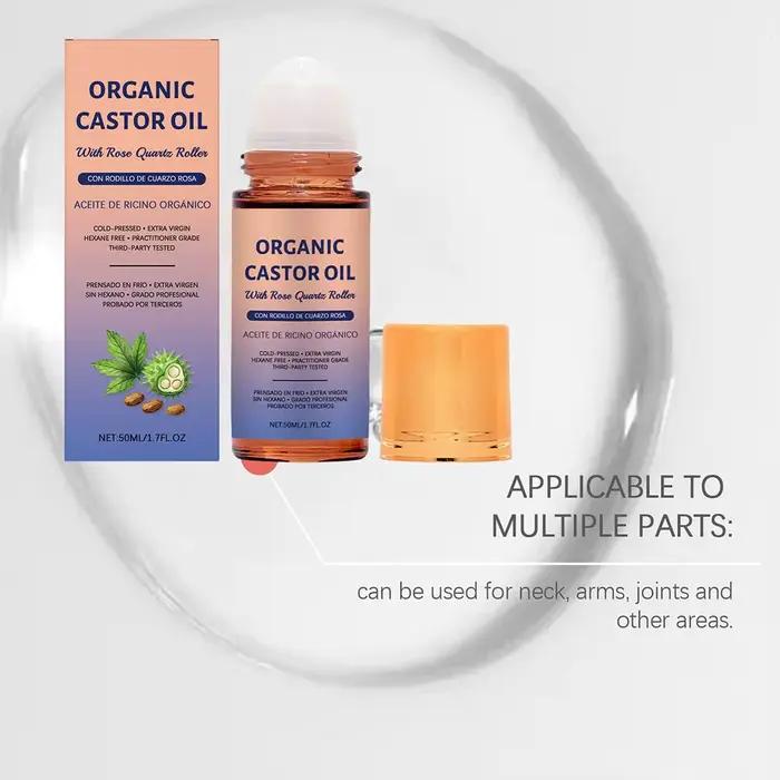 Huile de ricin biologique 50 ml avec applicateur à bille en quartz rose