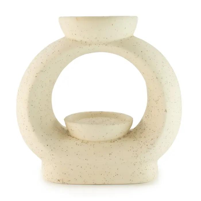 Ceramic Zen Oil Burner - Large Oval Pebble  - Speckled Off-White